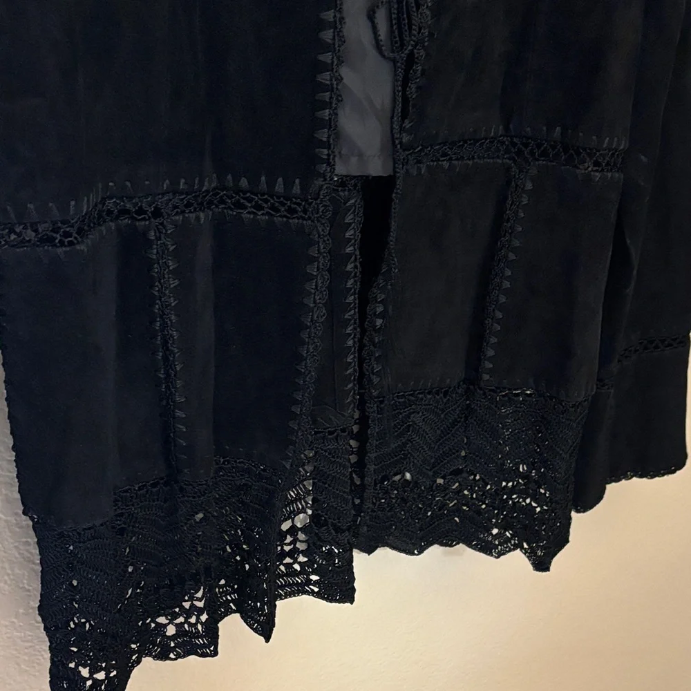 Black Suede Women's Jacket with Crochet detail - Picture 2 of 8